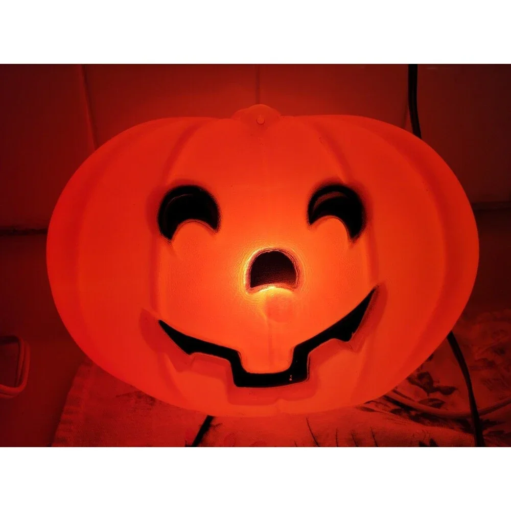 VINTAGE HALLOWEEN BLOW MOLD PUMPKIN JACK O LANTERN LIGHTED HANGING DECOR